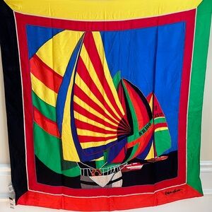 POLO RALPH LAUREN 100% SILK BEADED SAILBOAT BOAT SCARF - NWT